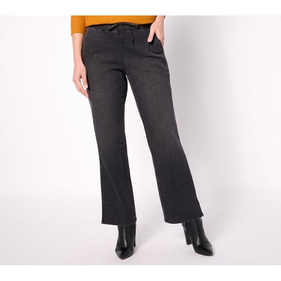 LOGO by Lori Goldstein Women's Petite Pants PL Pull-On Relaxed Black A628077 - Picture 1 of 4